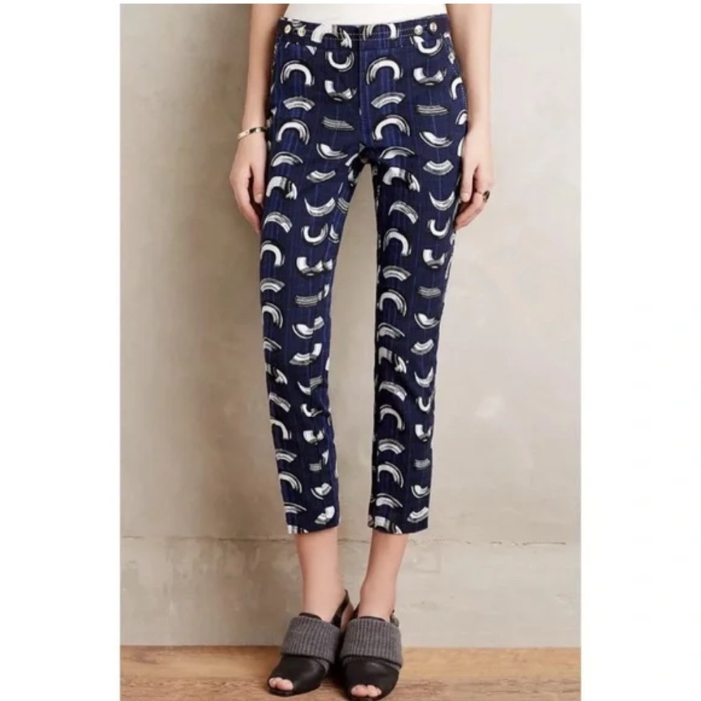 Anthropologie Cartonier Blue Blush Strokes Printed Charlie Trouser. 2/ 26